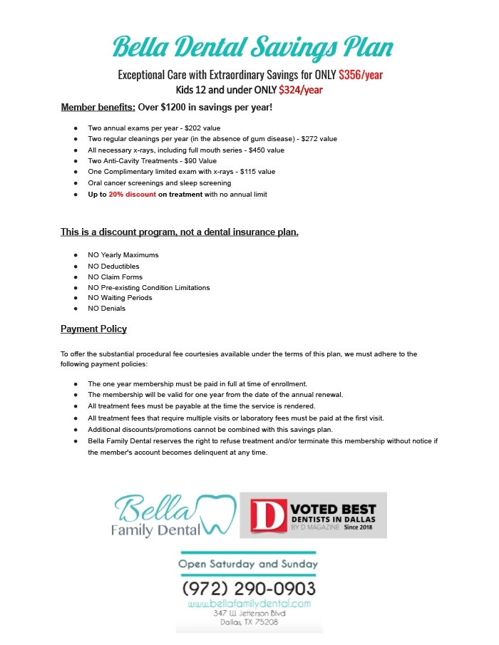 Bella Family Dental Membership Plan Details